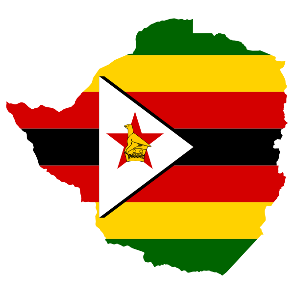 Map of Zimbabwe filled with the national flag